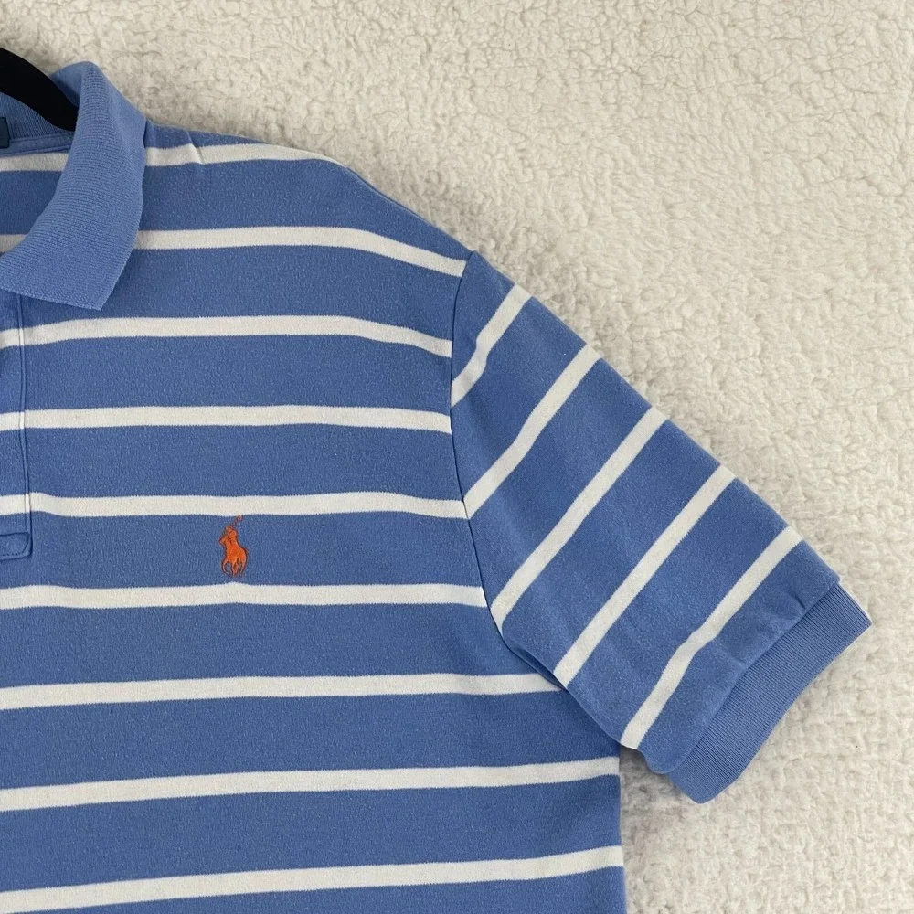 Polo Ralph Lauren Blue White Stripe Polo Shirt Mens Short Sleeve Size‎ Large